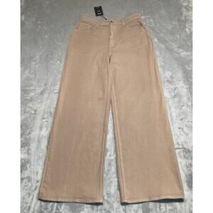 Naadam Pants Women 8 Mushroom Brown Twill Wide Leg Quiet Luxury Classic New Flaw